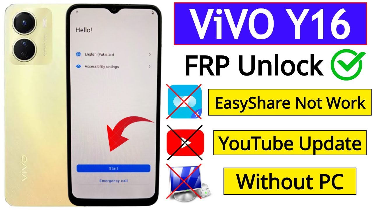 Vivo Y16 Google Account FRP Bypass | EasyShare Not Working | YouTube Update Problem | Without PC