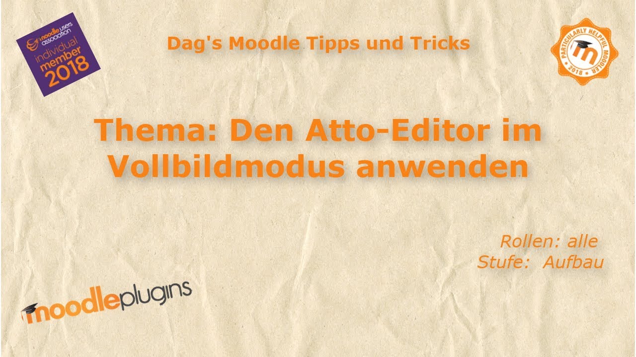 Den Atto Editor im Vollbildmodus anwenden - Moodle 3.6 - Plug-in - YouTube