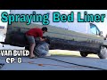 SPRAYING BED LINER ON SIDE PANELS (a must to prevent rust!) - DIY Sprinter Van Conversion Ep.8