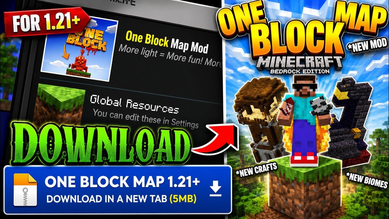 🔥One Block For Minecraft PE 1.21 || one block minecraft download ...
