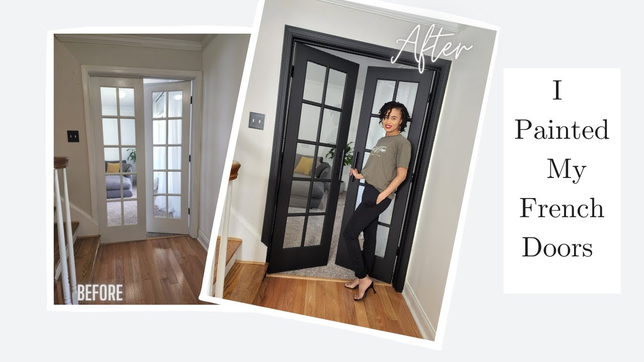 I PAINTED MY FRENCH DOORS BLACK DIY QUICK AND EASY PAINT USING MASK