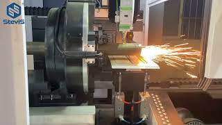 [SteviS Laser] Fully automatic 3-chuck 0-tailing steel pipe laser cutting machine in client factory