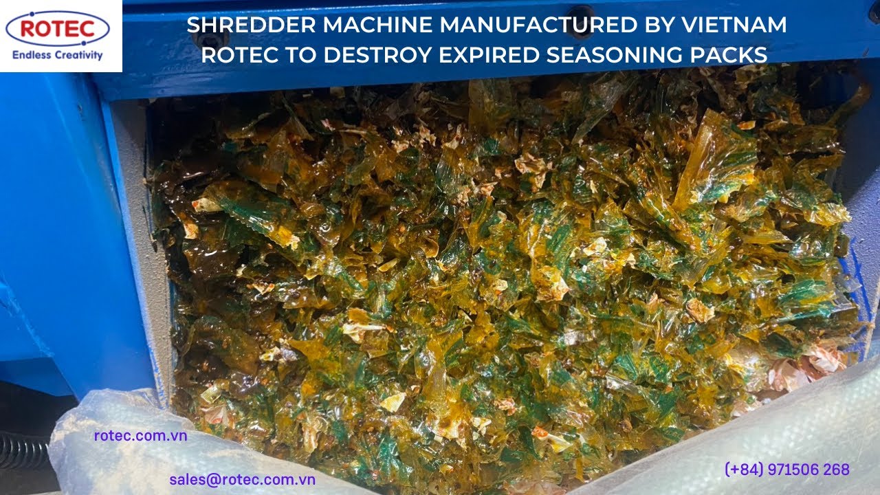 SHREDDER MACHINE DESTROYING EXPIRED SEASONING PACKS MANUFACTURED FOR A