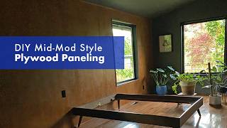 Our budget DIY Midcentury modern style wood paneled wall, using plywood