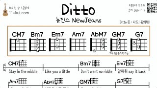 Video thumbnail of "디토(뉴진스) ditto(NewJeans) 우쿨렐레 쉬운곡 기초 코드 악보 연주"