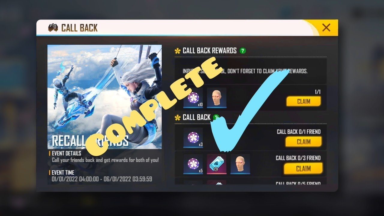 FREE FIRE NEW AGE CALL BACK EVENT