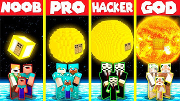 Minecraft Battle: INSIDE SUN PLANET HOUSE BUILD CHALLENGE - NOOB vs PRO vs HACKER vs GOD / Animation