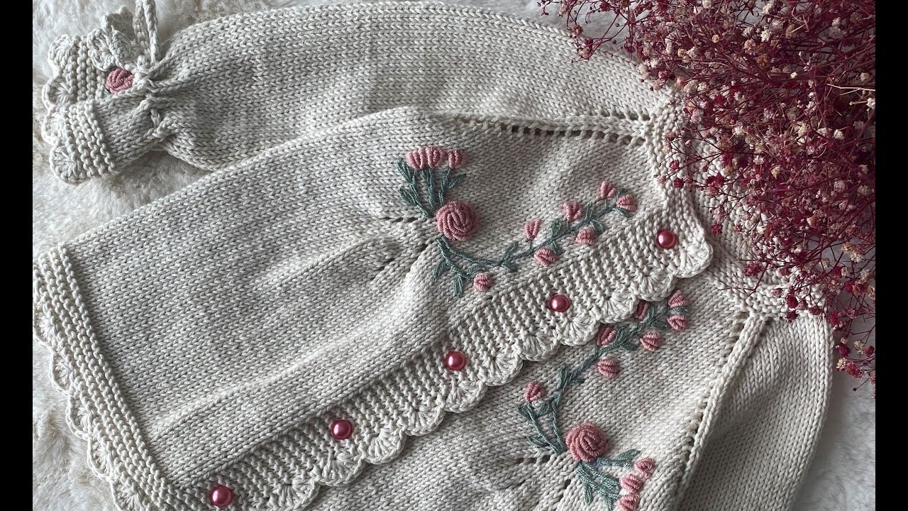 Bahar Dalı Kız Bebek Hırkası/Rokoko Nakışlı Kız Bebek Hırka İşlemesi