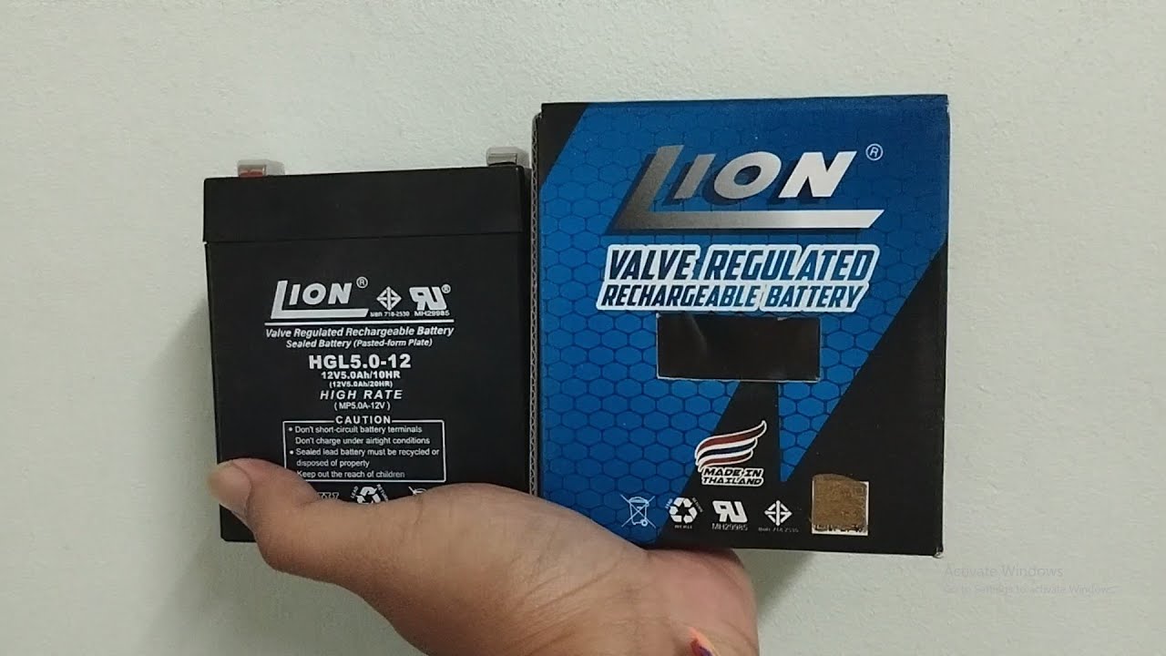 แบตเตอรี่แห้ง 12V ขนาด 5Ah/20HR Lion Battery ผลิตไนไทย (Made in Thailand) มี มอก.
