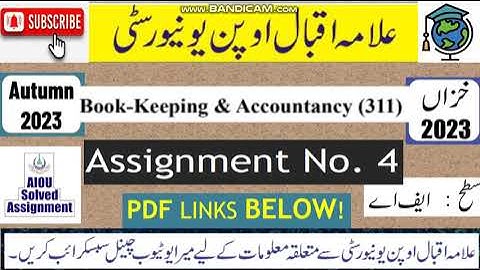 ⏩ AIOU Code 311 Solved Assignment No. 4 Autumn 2023 | Subject: Book Keeping & Acco | Level: FA/I.Com