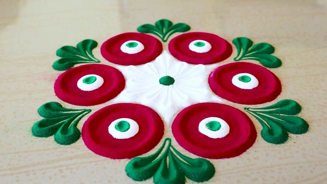 Rangoli color full Green Dot Rangoli Red Round Rangoli New design