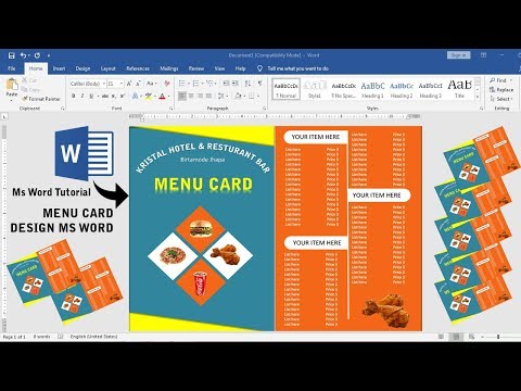 Ms Word Tutorial ~~ Restaurant menu card Design in ms word || Ready to Print