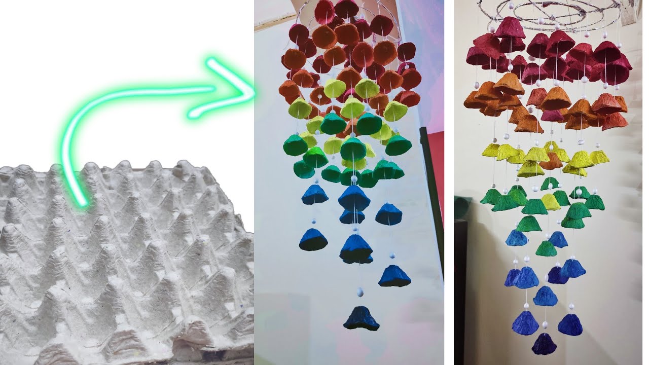 Rainbow windchimes egg tray craft ideas egg carton crafts YouTube