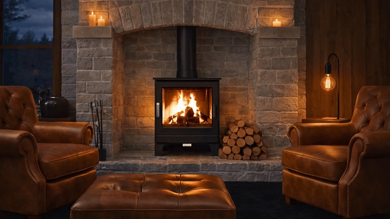 Stone Arch Fireplace 🔥 | Natural Fire Sounds (1 Hour)