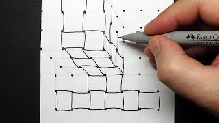 How to Draw Braid Cube - Drawing 3D Tangle on Cube - Relaxing Art Therapy