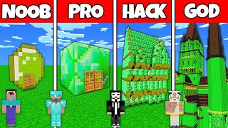 Minecraft Battle: EMERALD HOUSE BUILD CHALLENGE - NOOB vs PRO vs HACKER vs GOD in Minecraft!