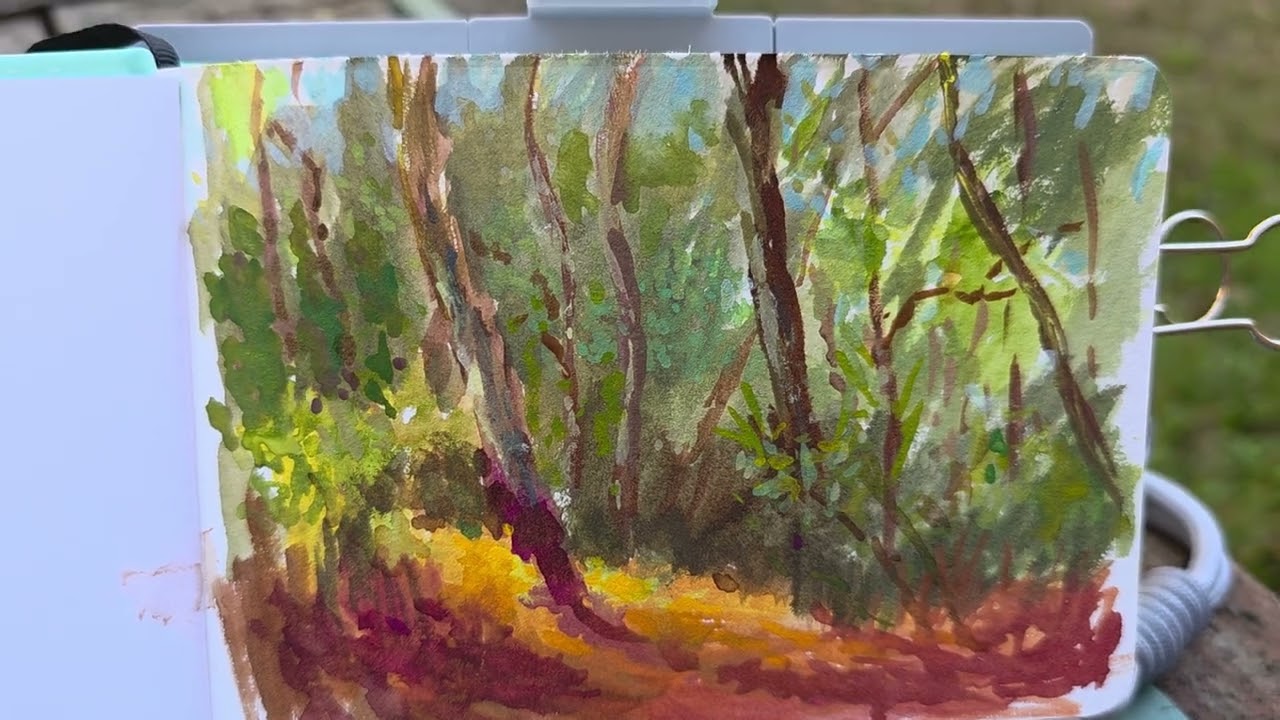 New Travel Palette/Fuumuui: Sunlit Deer Path, 4 x 5.5, gouache in w/c sketchbook