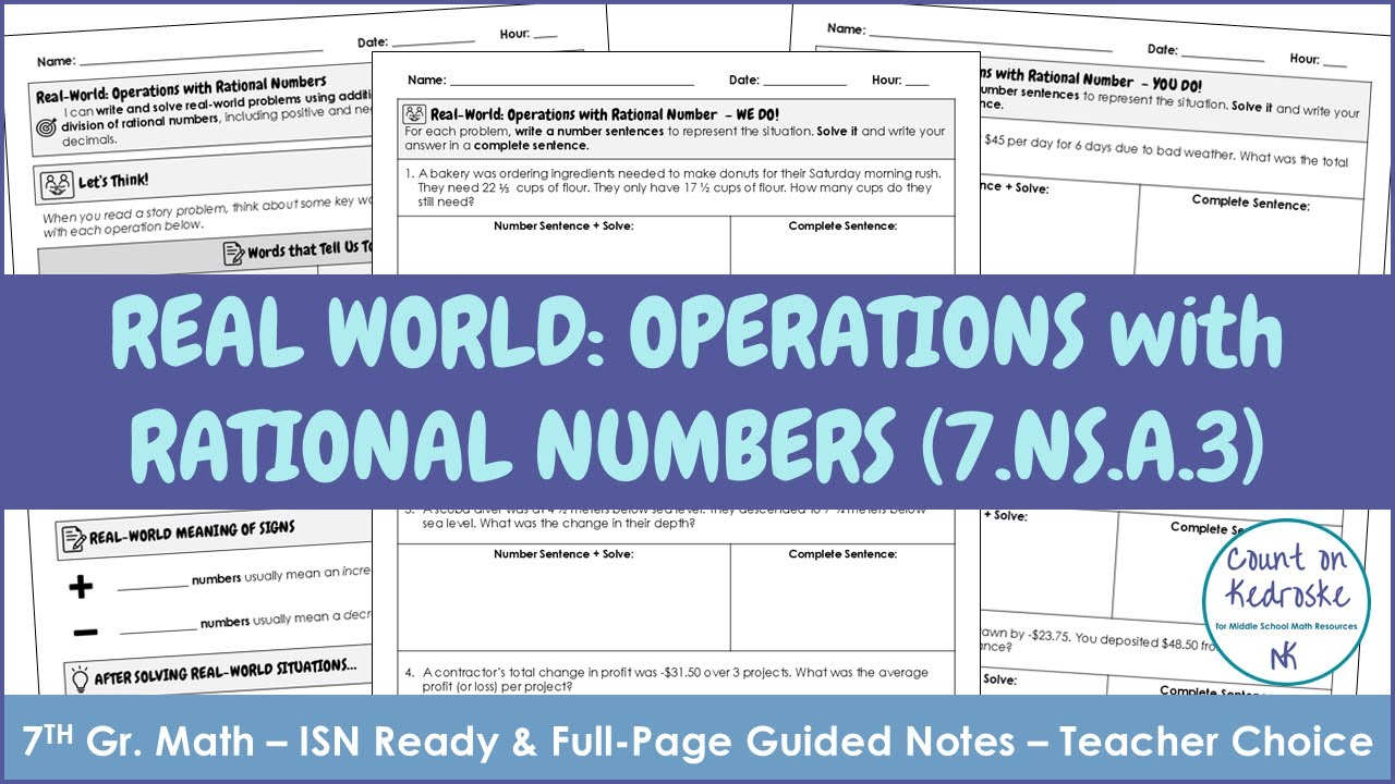 Real World Operations Rational Numbers | 7th Grade Math | Integers ...