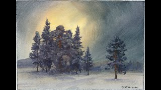 : 220240218  , . Watercolor winter landscape