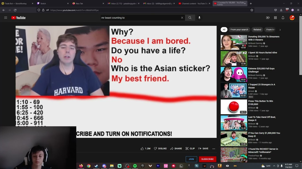 Reacting to mr beast counting to 100 000 sorta youtube