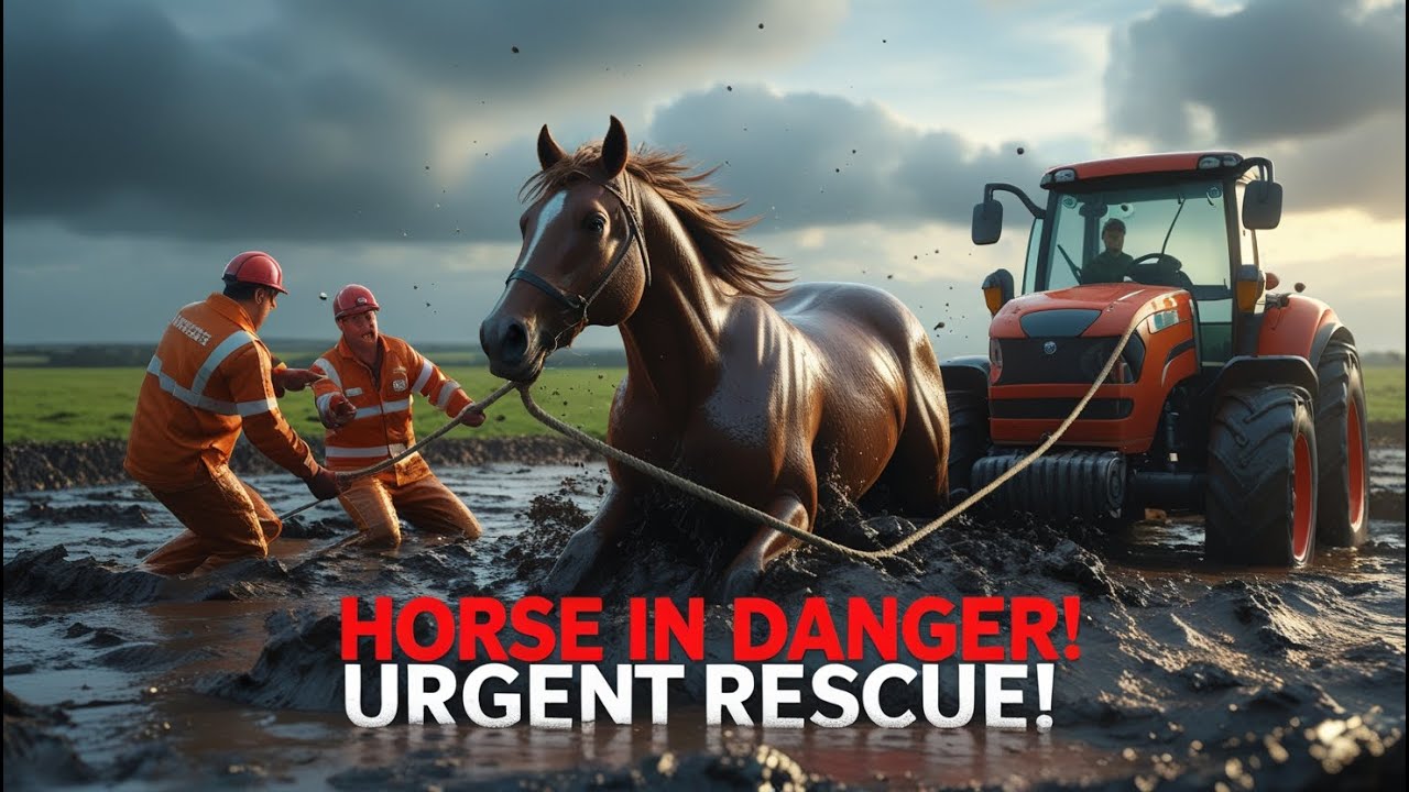 "Rescue Mission: Trapped Horse Saved from Muddy Pit!"