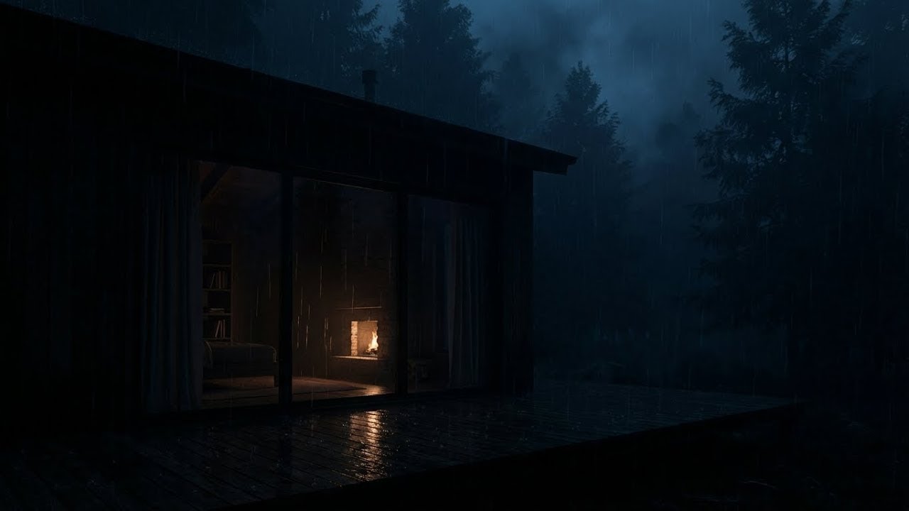 Natural Rainfall at a Sturdy Forest Cabin for Sleep and Healing Relaxation