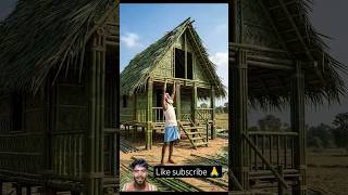 Old Grandpa Crafts a Tiny Bamboo House from Palm Leaves😲Mini Wooden Craft #craft #shorts #shortsfeed
