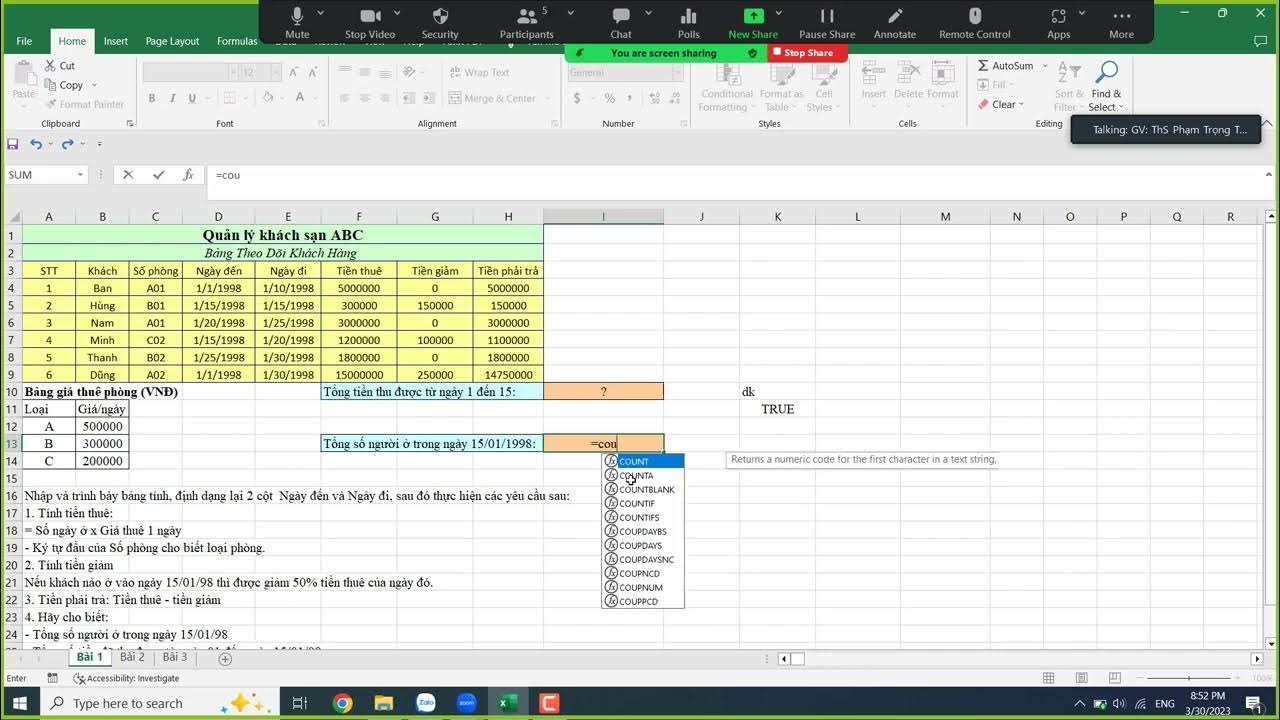 Video hướng dẫn Excel B4 _ A2D _ BV 108 YouTube