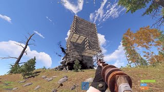 Demolishing a tall wooden tower in Rust