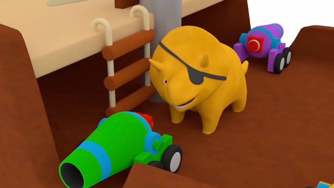 Apprendre les couleurs - Dino tire de puis un canon pirate