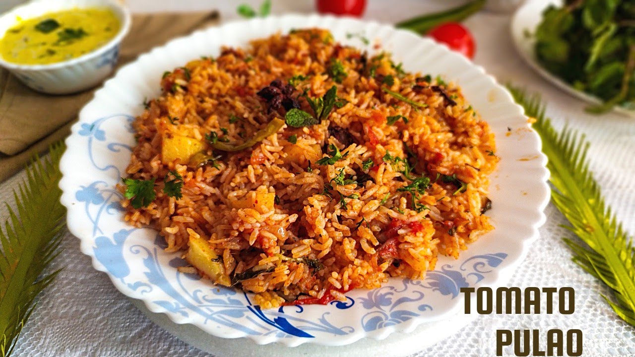 Tomato Pulao Recipe | Tomato Rice | One pot dish - served with bagara ...