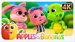 hare tortoise animated story kids apples bananas