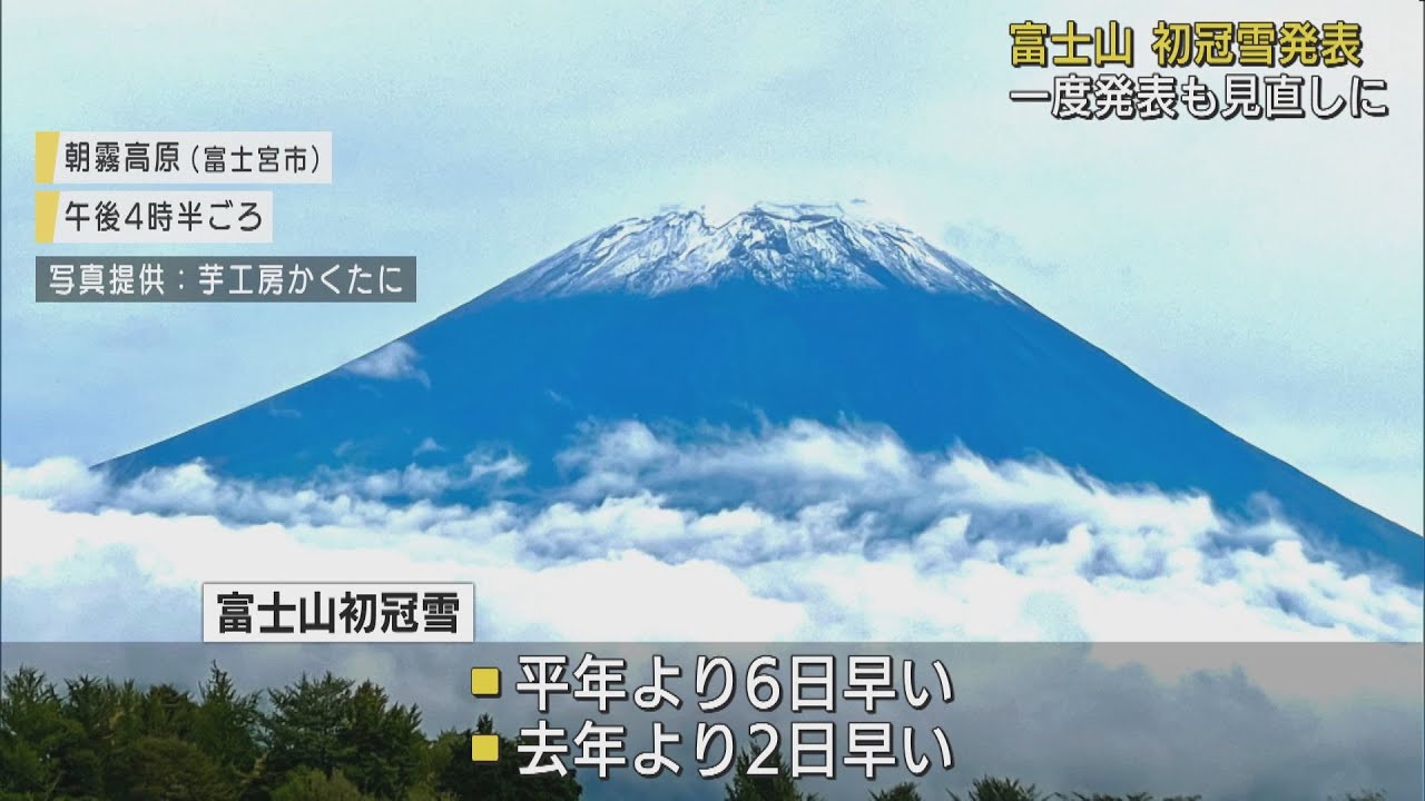 富士山の初冠雪改めて発表 1回発表も異例の見直し 甲府地方気象台 Look 静岡朝日テレビ