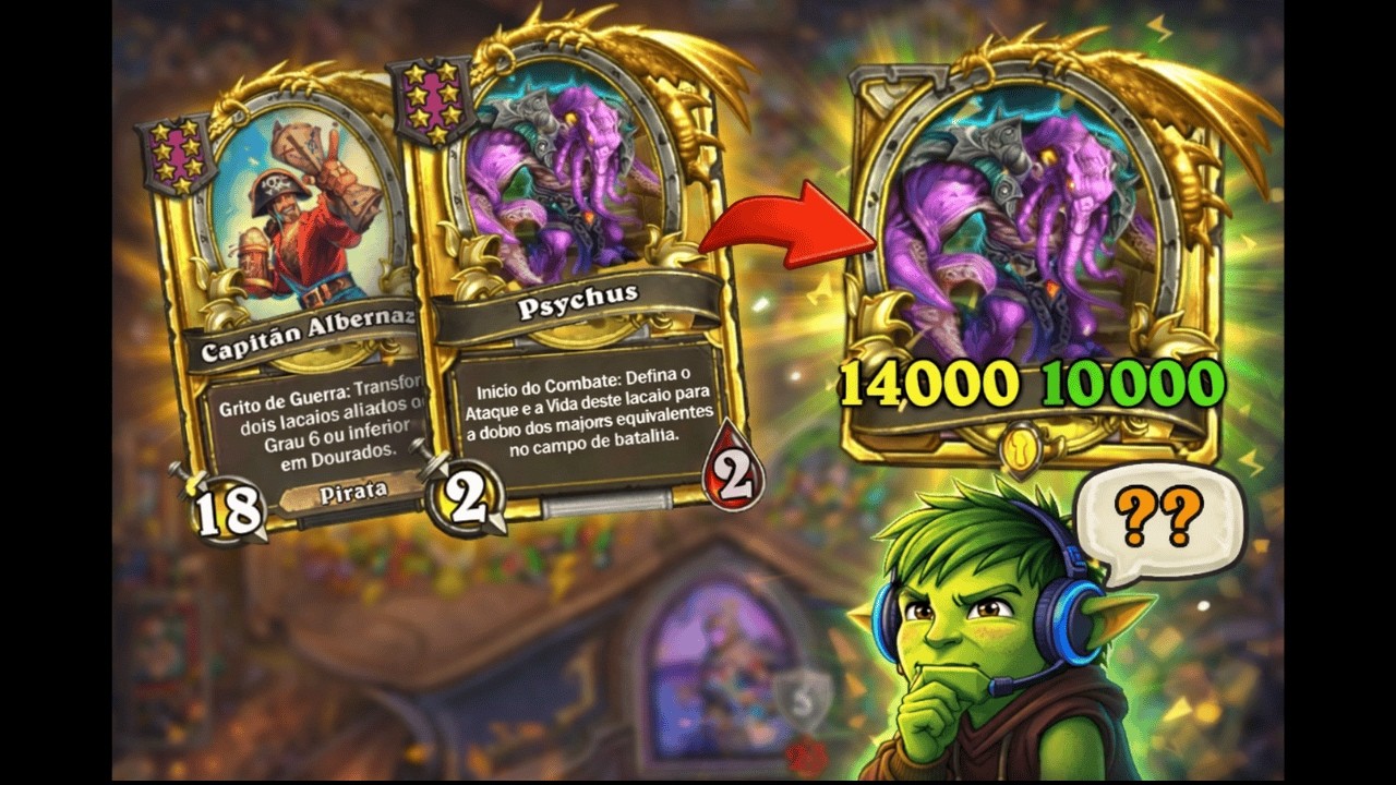 ESCOLHEU O PSYCHUS… E ELE FICOU 14.000 DE ATAQUE?! | Hearthstone Battlegrounds (Duo)