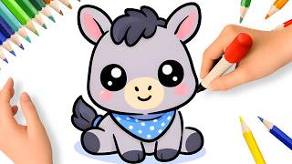 HOW TO DRAW A CUTE DONKEY EASY STEP BY STEP ❤️