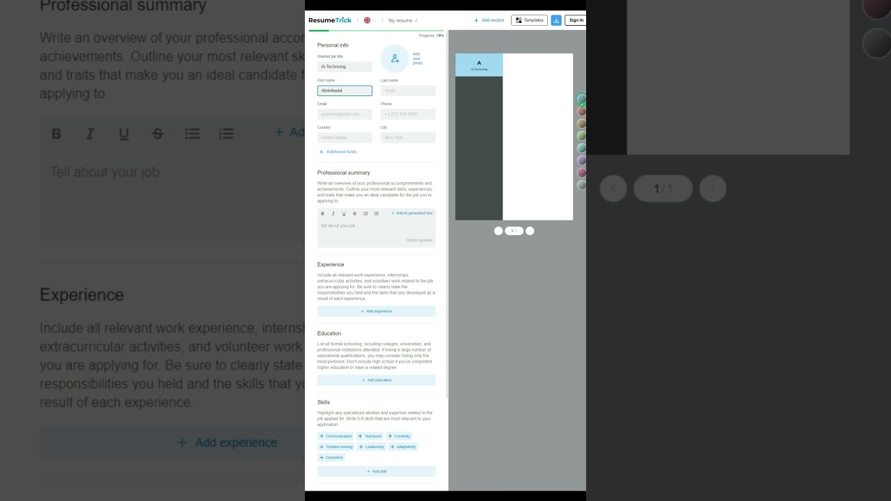 طريقة إنشاء سيرة ذاتية بالذكاء الاصطناعي ResumTrick  