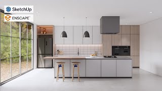 Sketchup interior design #57 How to make a kitchen set and render enscape