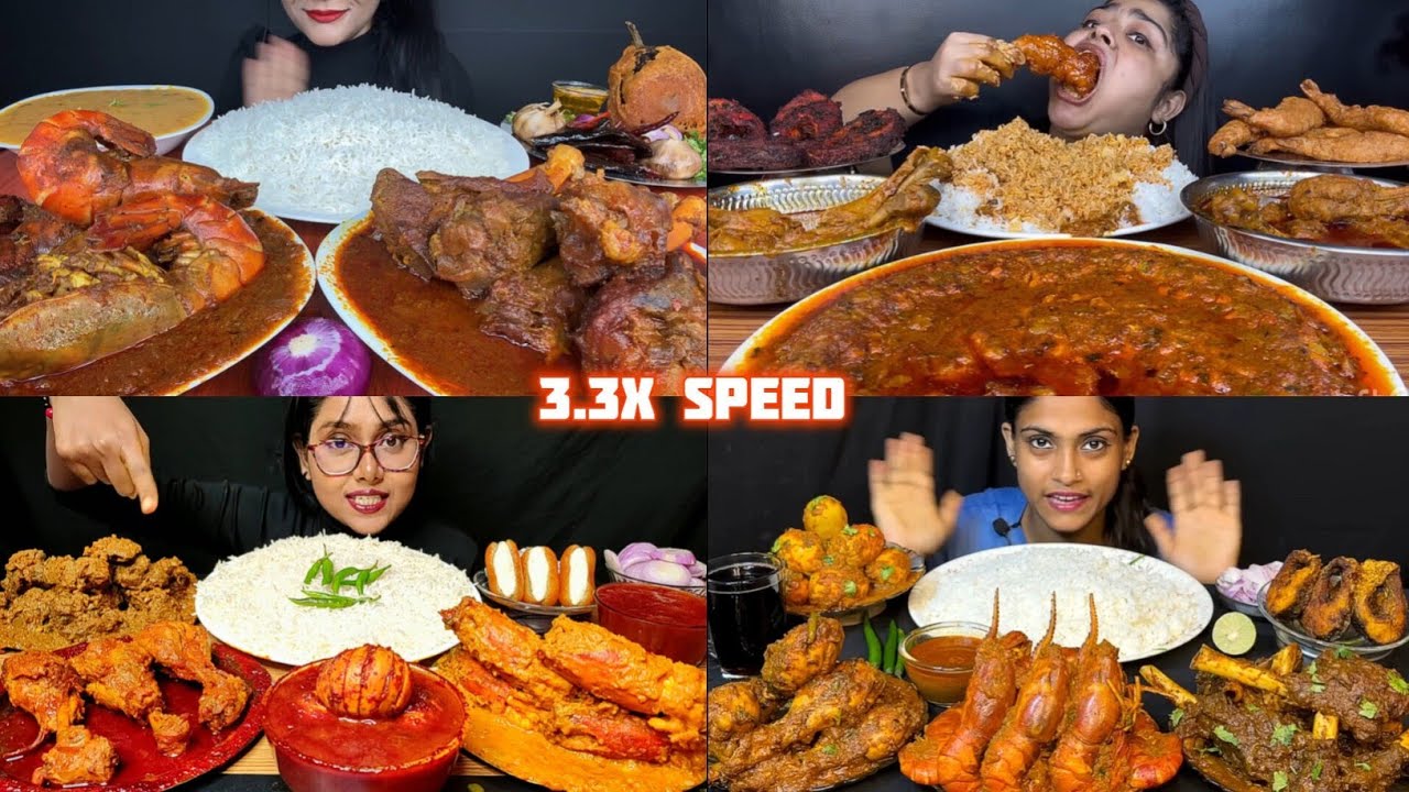 ASMR: Eating Spicy Prawn Curry Eating Challenge 😍😋 chicken mutton egg with basmati rice Mukbang