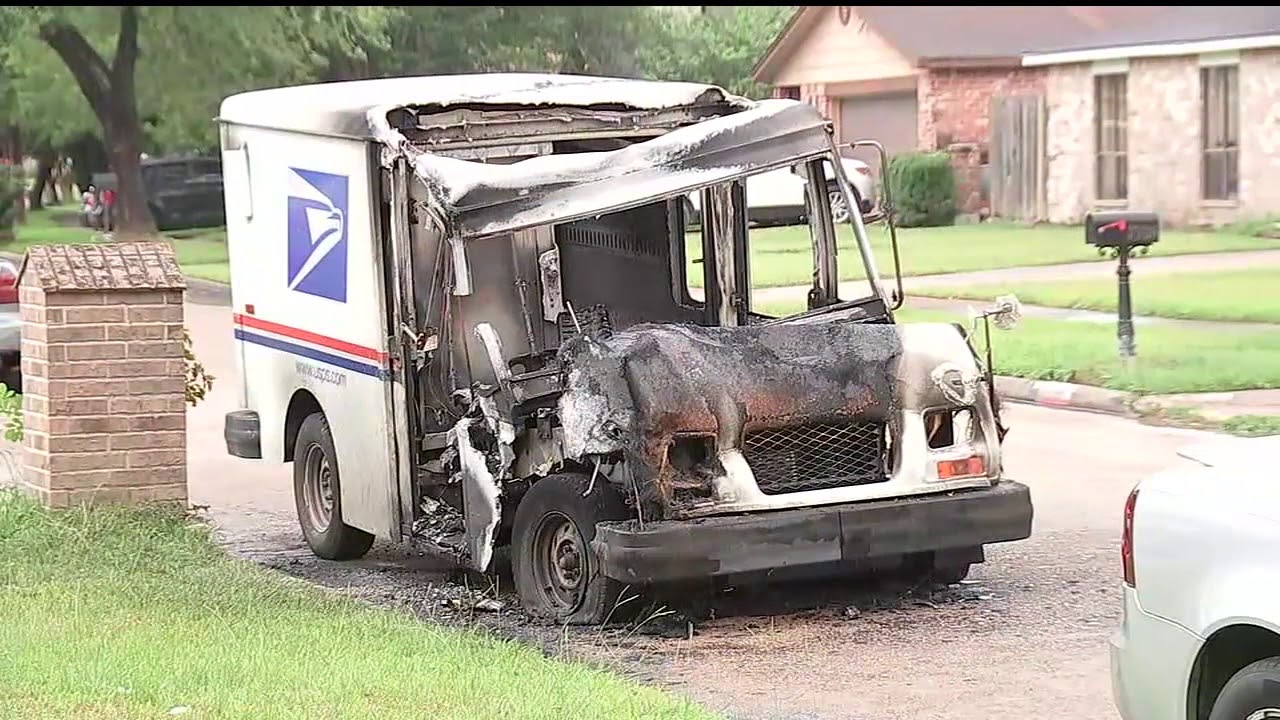LIGHTNING STRIKE? USPS mail truck erupts in flames YouTube