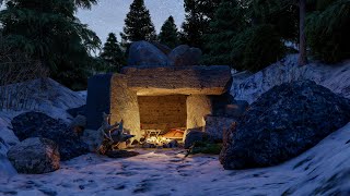 Snowy Cave Camping  Blizzard and Fireplace Sounds for Sleeping  Fireplace and Book