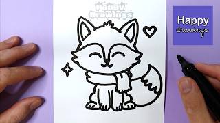 How to Draw a Kawaii Fox with a Scarf | Cozy Autumn Drawing