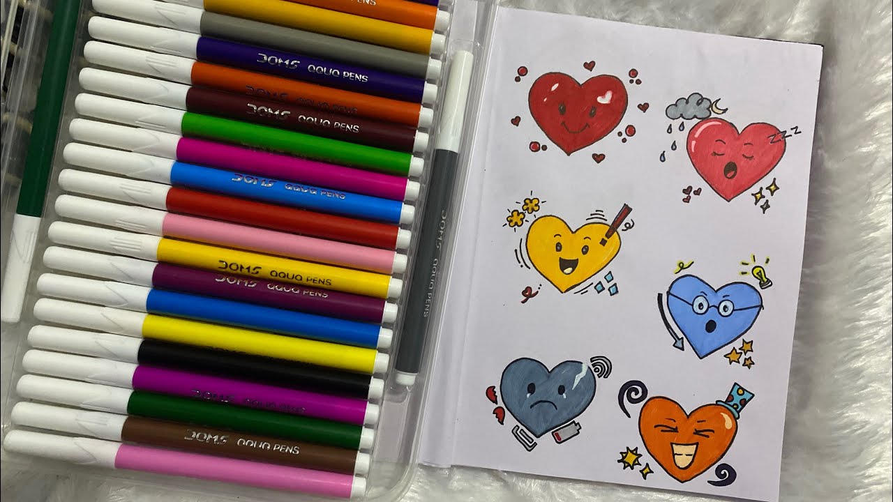 Heart Moods Drawing & Coloring | Cute Doodle Hearts Art