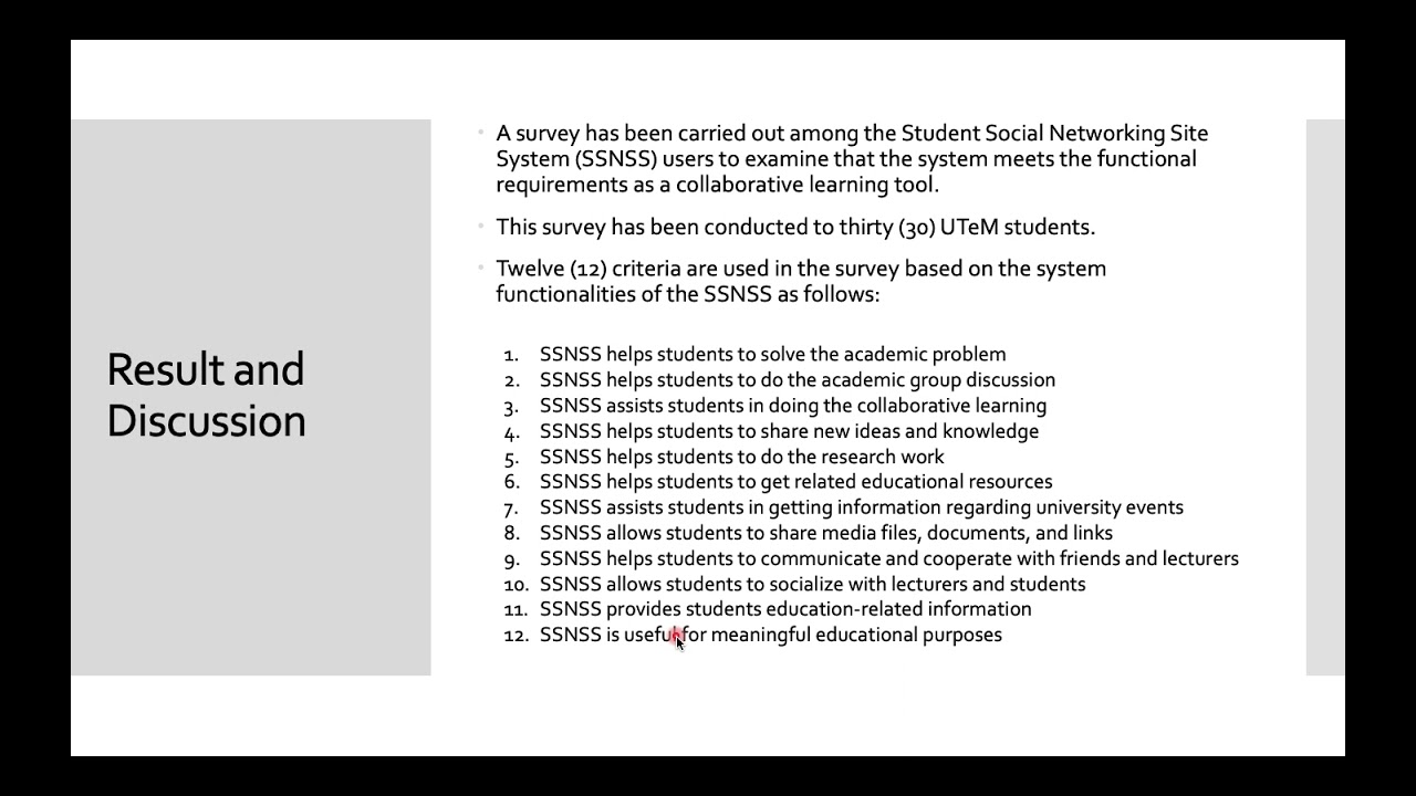 The Student Social Networking Site System (SSNSS) A collaborative tool