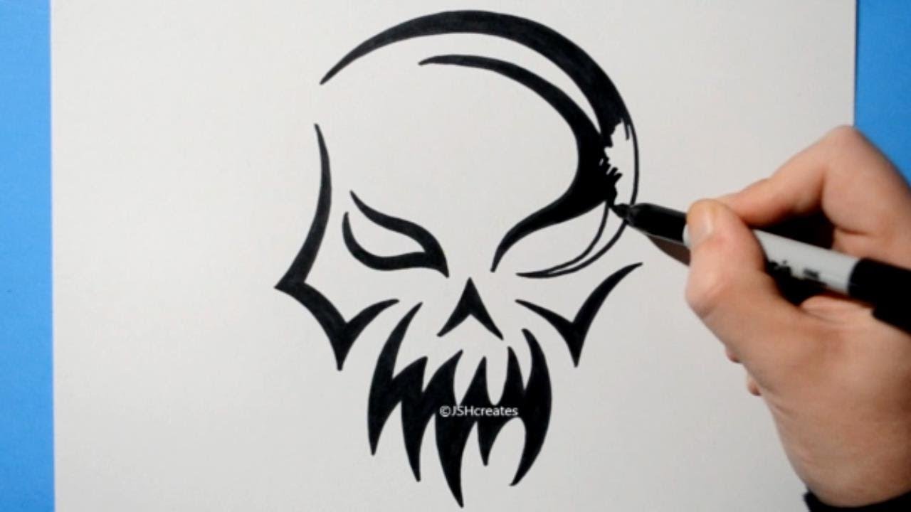 Skull Design #5 / How to Draw / Tribal Abstract Style Drawing / Cool Graphic Art