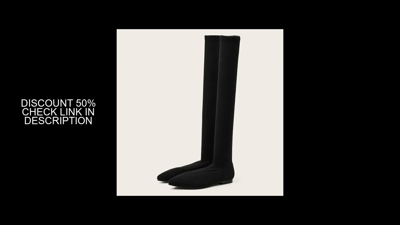 Size 34-40 Fashion Slim Leg Thigh High Sock Boots Women Black Stretch Fabric Pointed Toe Flat Heels