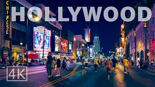 [4K] Hollywood Walk of Fame at Night - Los Angeles, California USA - Walking Tour