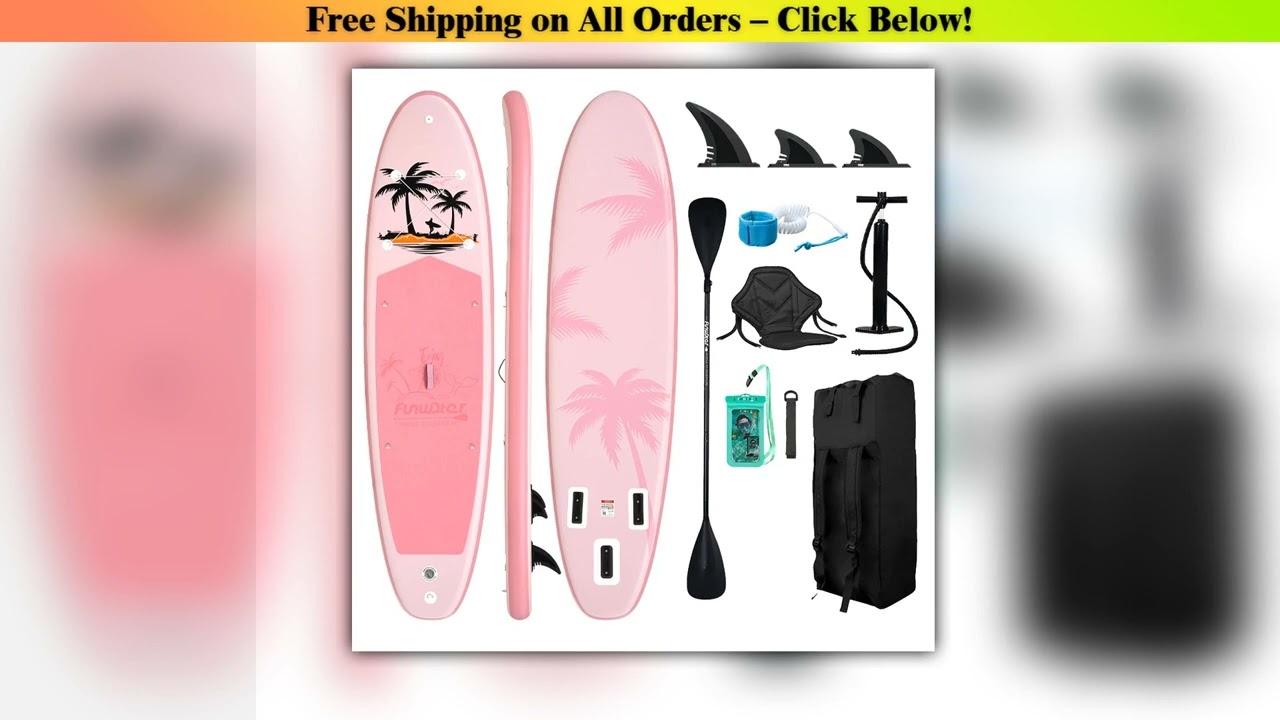 Funwater Inflatable SUP Board 11' 335cm Pink Palm Tree Camera Mount Kayak Seat Hybrid Kit Woman