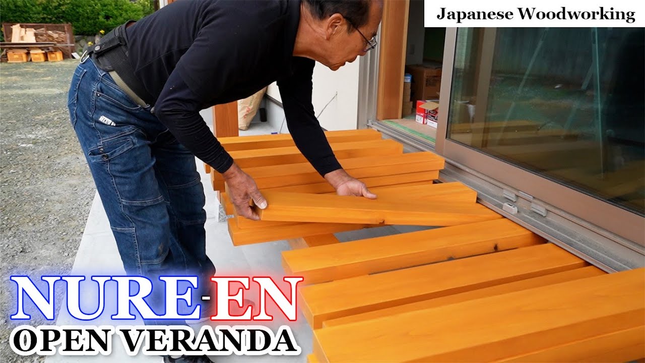 Солидный на вид японский кипарис Нурэ-эн (открытая веранда). Простая, но сложная деревянная конст...