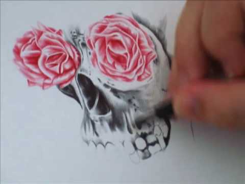 Stop Motion Drawing 3: Skull with rose eyes by Pau...