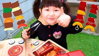 お料理ごっこ！ペットとBBQおままごと HaneMari Play Food Cooking BBQ With Pet Dog Toys｜はねまりチャンネル